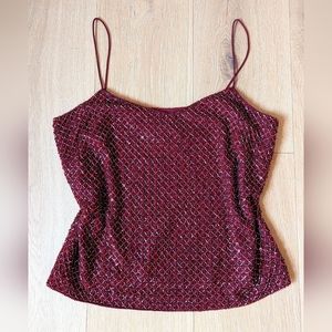 Vintage Silk Sequence Blouse Camisole, Ann Taylor, Size 6, Crimson